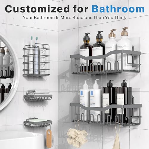 5-Pack Bathe Caddy, Adhesive Toilet Organizer for Storage & House Decor, No Drilling Required, Spacious Rustproof Stainless Metal Cabinets for Kitchen and Toilet