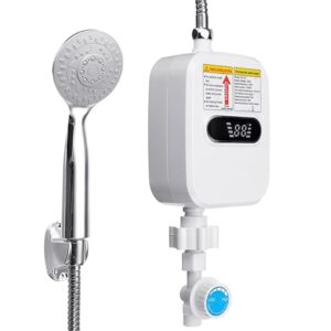 Electrical Tankless Water Heater – On the spot Scorching Water Heater for Showers, 2100W 110V Moveable On-Demand Fast Heating with LCD Digital Show for Lavatory Use