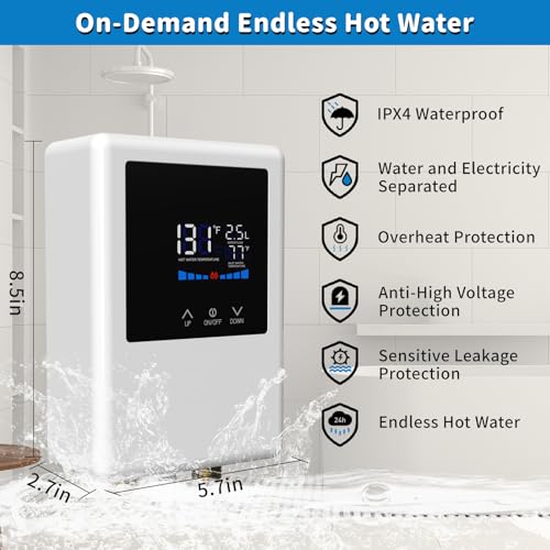 Electrical Tankless Water Heater, 5500W 110V Prompt Scorching Water System with Distant Management and LCD Contact Display – On-Demand Heater for Below Sink, Rest room Sink, and Faucet, Power...