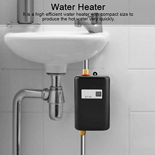 Krisy 110V 3000W Mini Electrical Tankless Prompt Sizzling Water Heater for Rest room and Kitchen (US Plug, Black)