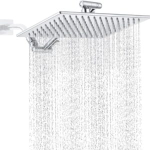 POP SANITARYWARE All-Steel Chrome Rain Bathe Head, 12-Inch Stainless Metal Rainfall Showerhead with Adjustable Extension Arm and Excessive-Strain Removable Design