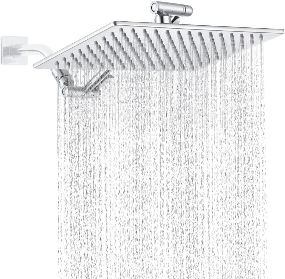 POP SANITARYWARE All-Steel Chrome Rain Bathe Head, 12-Inch Stainless Metal Rainfall Showerhead with Adjustable Extension Arm and Excessive-Strain Removable Design